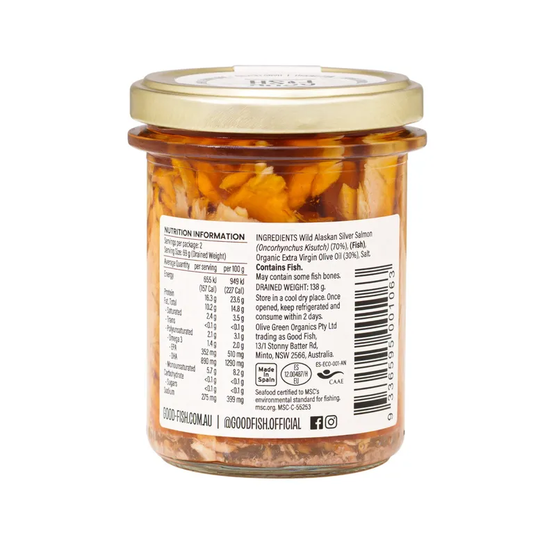 Wild Alaskan Salmon in Olive Oil EVOO JAR 195g - alternate